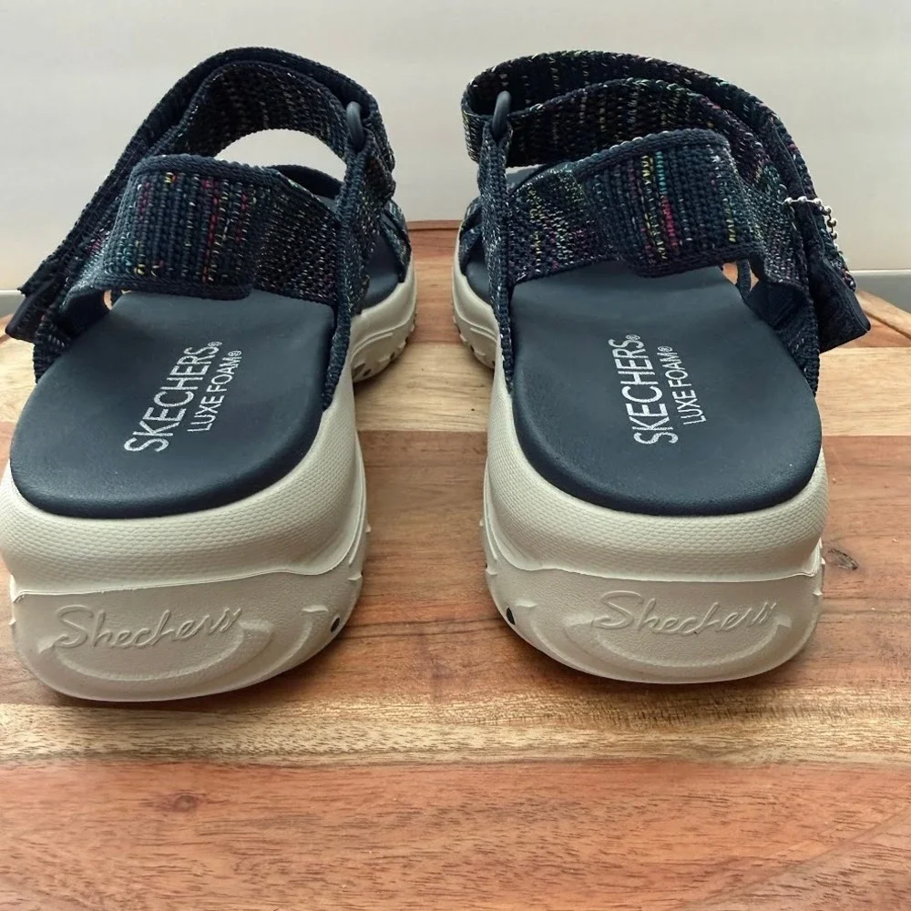 Skechers Trail Womens 9 Navy‎ Multi Space Dye Luxe Foam Sandals Machine Washable - Picture 5 of 11